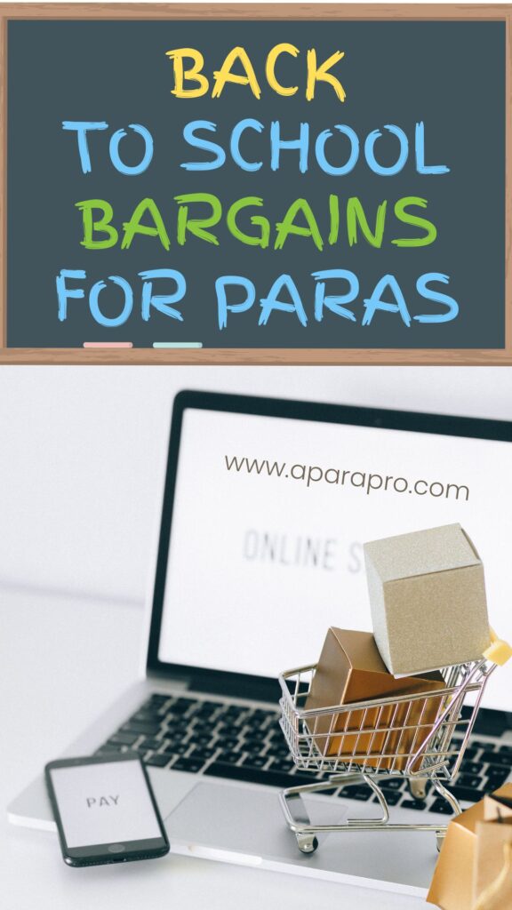 pin for back-to-school bargains for paras by a para pro. 