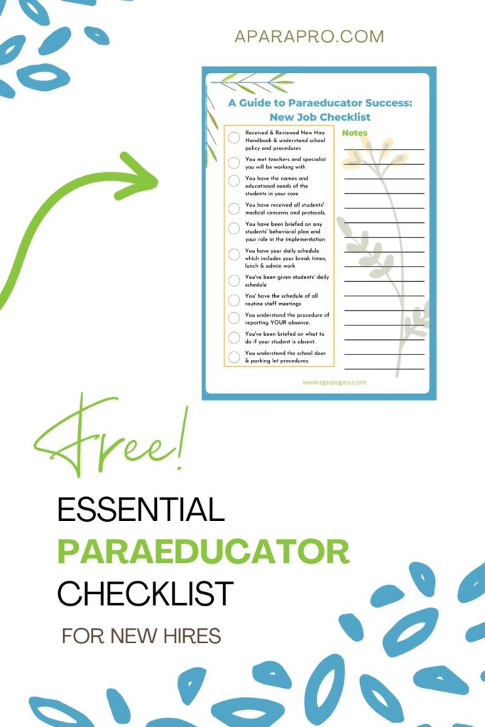 paraeducator checklist for new paraprofessionals in special education from a para pro