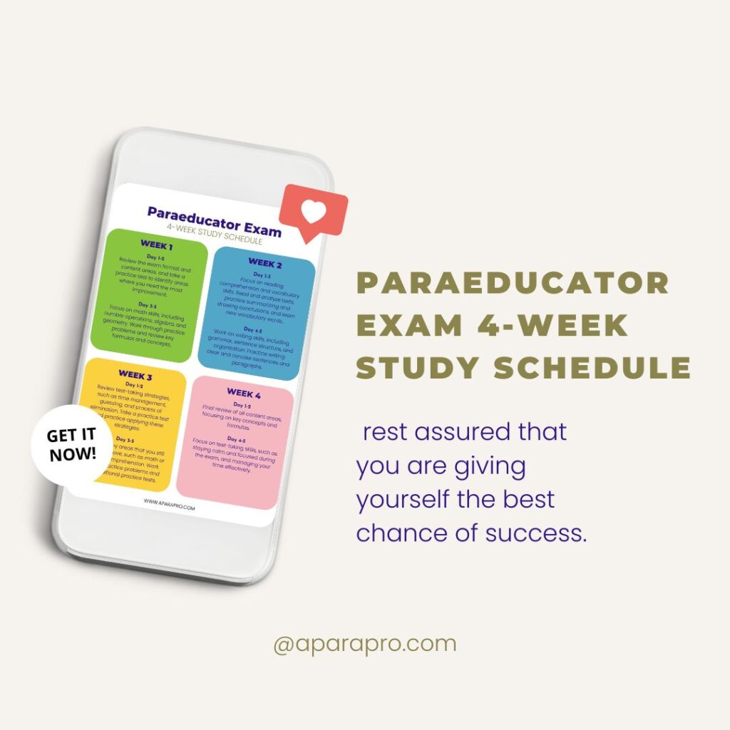 paraeducator exam 4 week study schedule