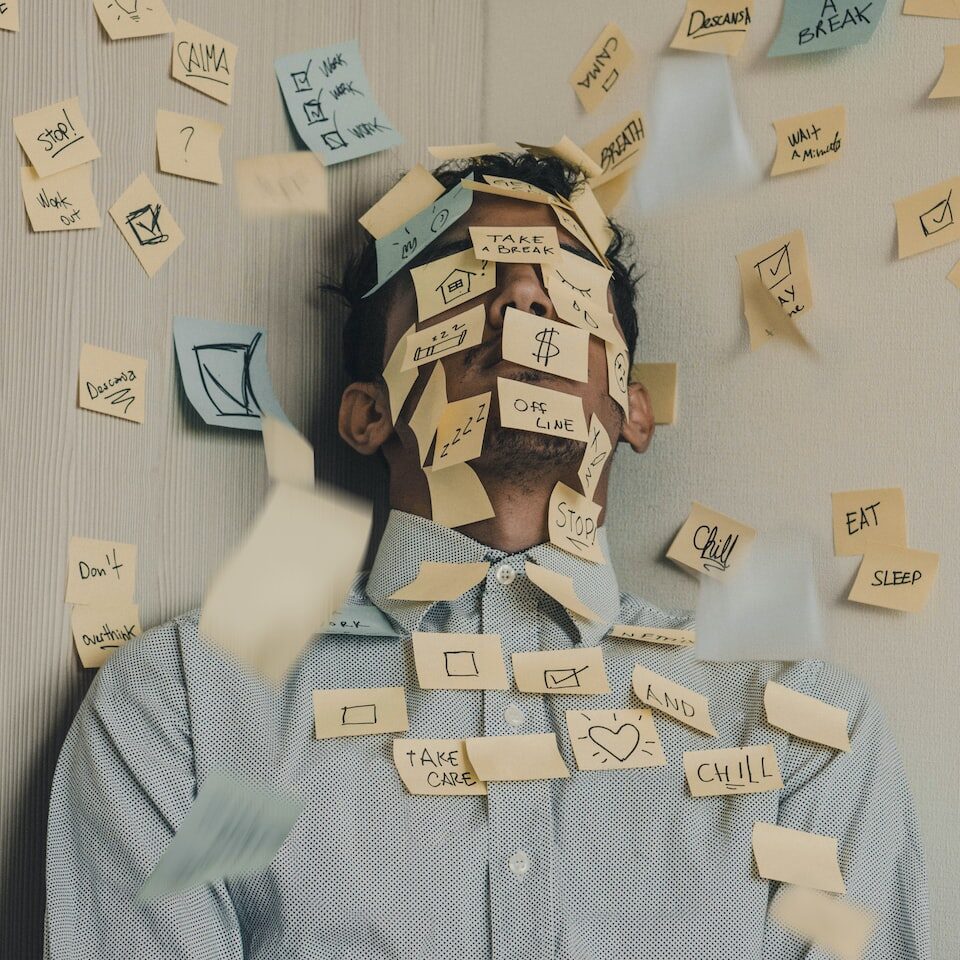 a para with post its all over them as a sign of burnout